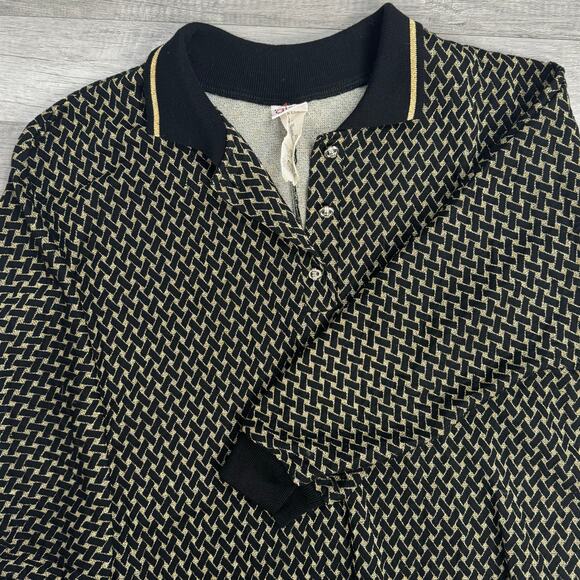 Vintage Gold Black Patted Collared Half  Sleeve Top Plus Size 3X - Picture 1 of 6